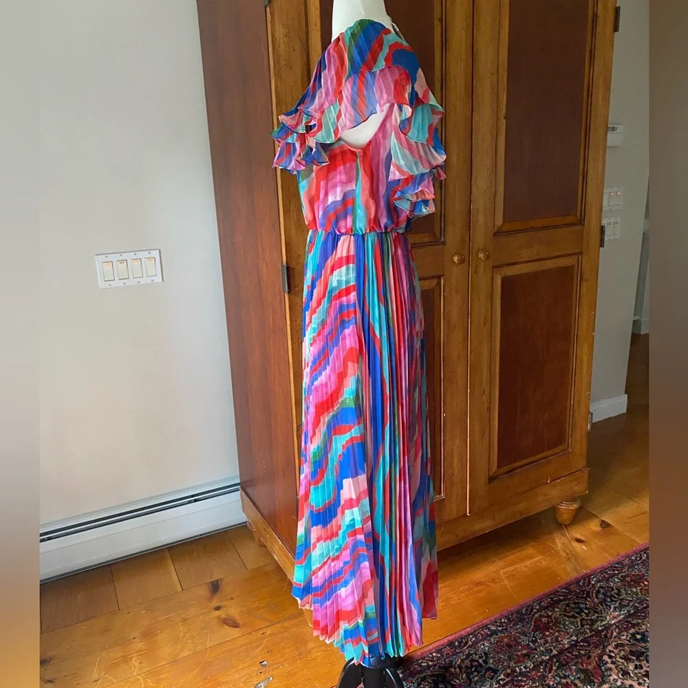 AMUR Luisa Pleated Striped Midi Dress size 2 - Picture 11 of 16